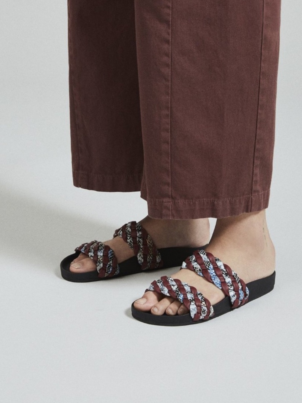 Rachel Comey Brown Braided Strap Slide Sandals fletch